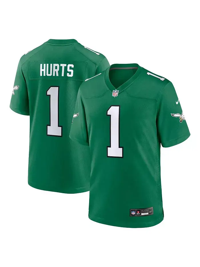 Мужская игровая футболка Jalen Hurts Kelly Green Philadelphia Eagles альтернативная Nike — изображение 1 из 5