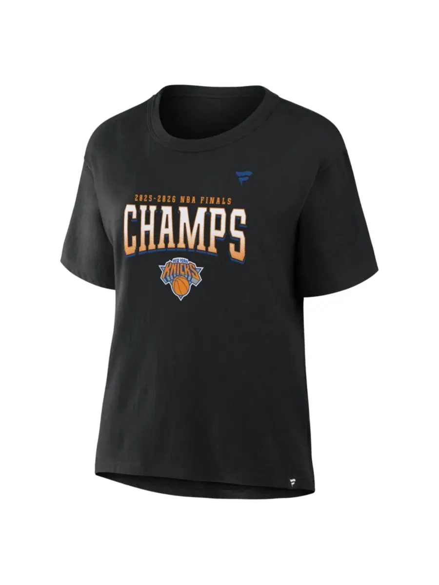 Футболка с принтом New York Knicks 2026 NBA Finals Champions Roster Trophy Fanatics — изображение 1 из 2, черный