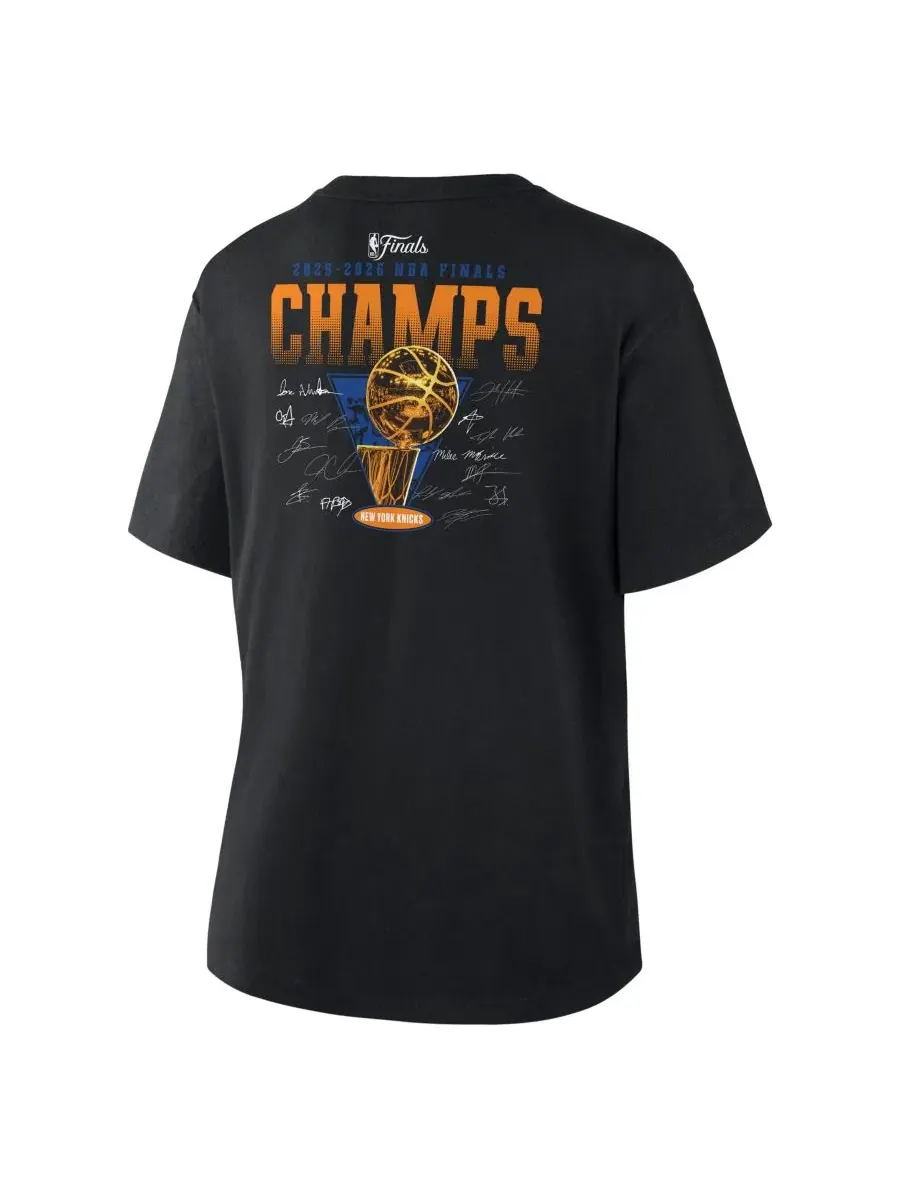 Футболка с принтом New York Knicks 2026 NBA Finals Champions Roster Trophy Fanatics — изображение 2 из 2, черный