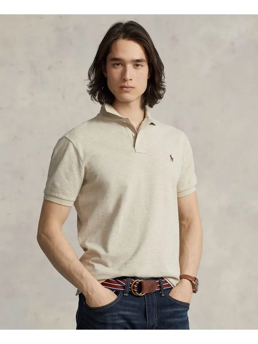 Поло с коротким рукавом, из хлопкового пике, Custom Slim Fit Polo Ralph Lauren, Expedition Dune — изображение 1 из 6