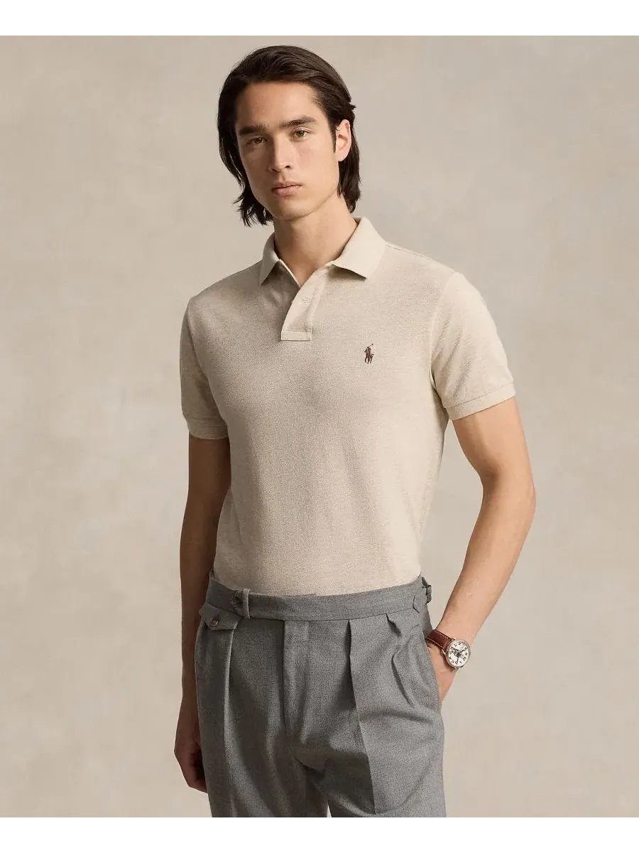 Поло с коротким рукавом, из хлопкового пике, Custom Slim Fit Polo Ralph Lauren, Expedition Dune — изображение 4 из 6