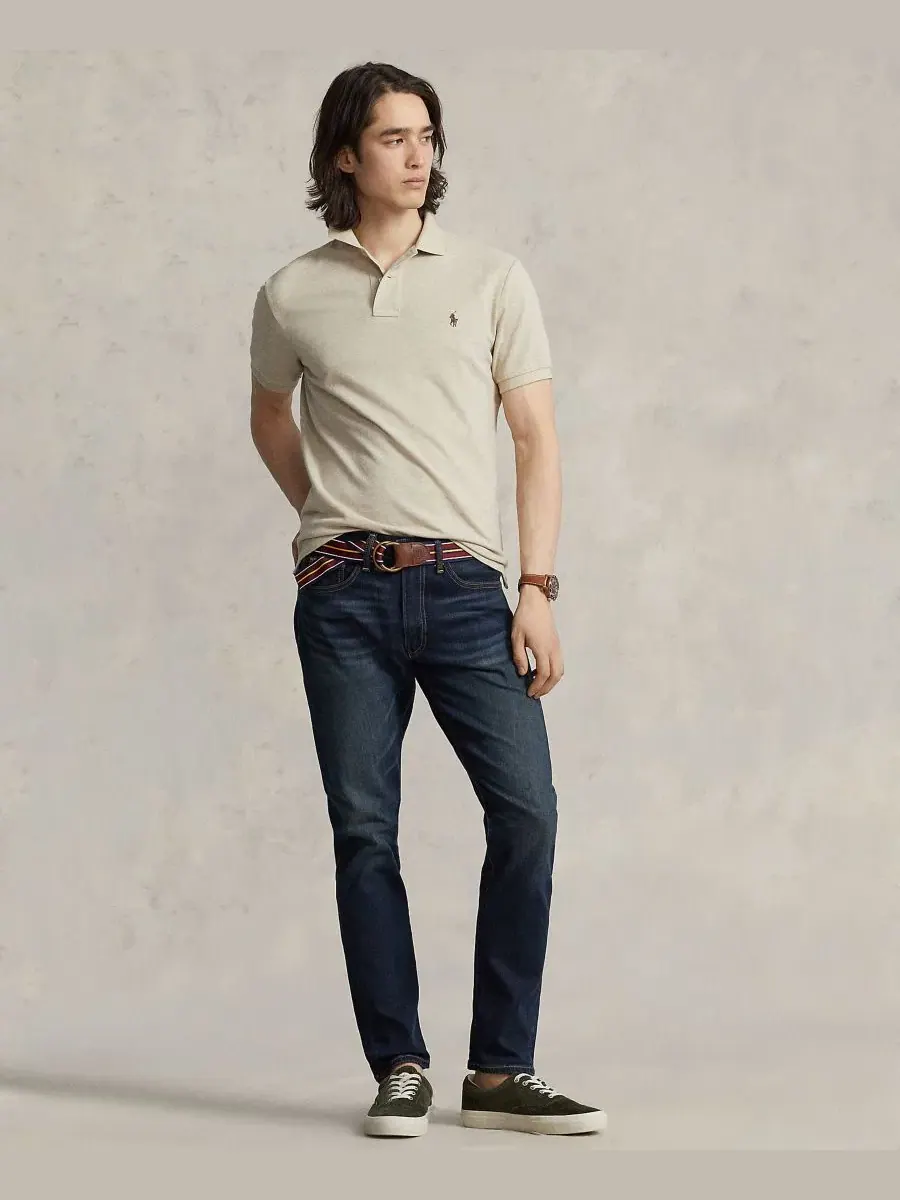 Поло с коротким рукавом, из хлопкового пике, Custom Slim Fit Polo Ralph Lauren, Expedition Dune — изображение 5 из 6