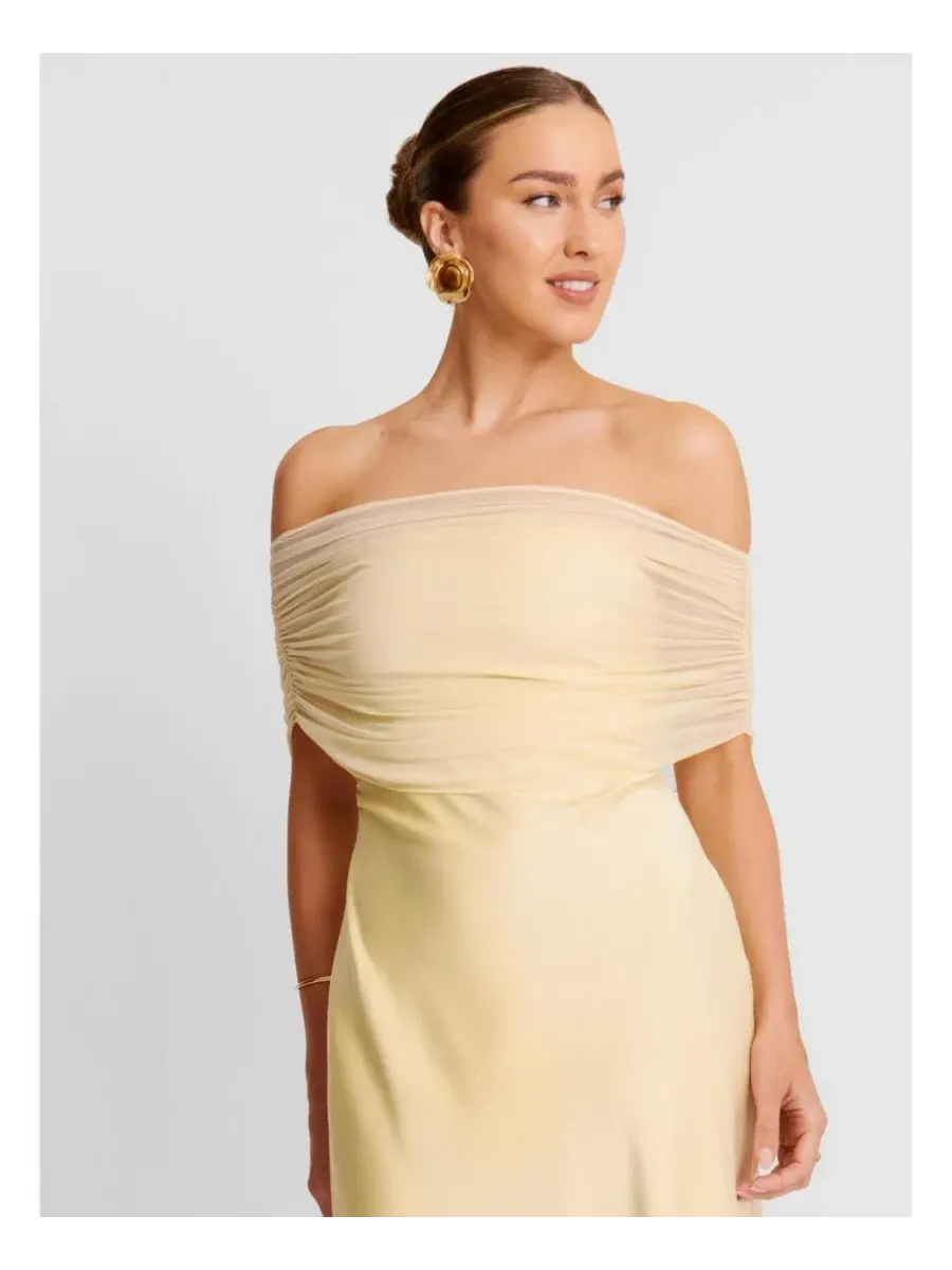 Платье-макси с открытыми плечами Bardot Satin Six Stories, Pale Lemon — изображение 8 из 8
