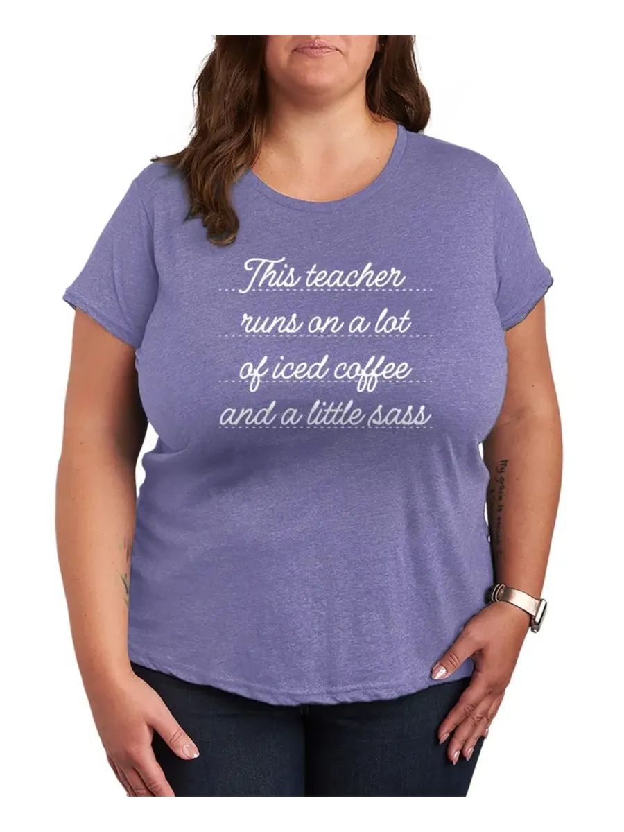 Футболка с принтом This Teacher Runs on Coffee, Plus Size Hybrid Apparel, Heather Periwinkle — изображение 1 из 3