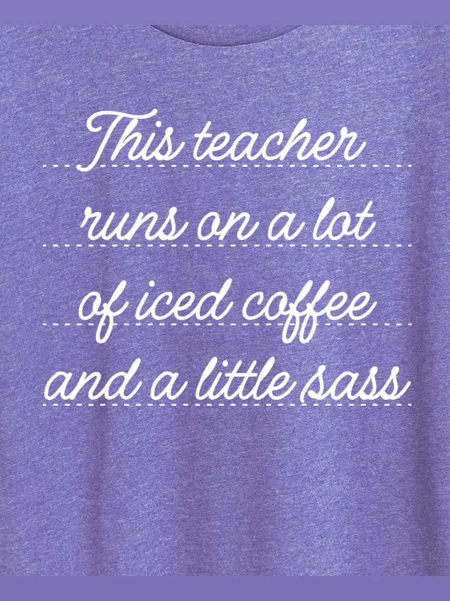 Футболка с принтом This Teacher Runs on Coffee, Plus Size Hybrid Apparel, Heather Periwinkle — изображение 3 из 3
