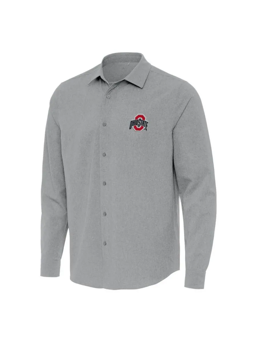 Antigua Мужская серая рубашка с длинными рукавами и пуговицами Ohio State Buckeyes Exposure из — изображение 1 из 1, серый