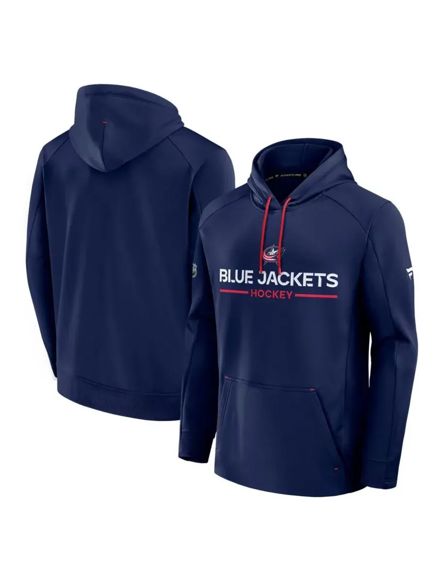 Fanatics Мужская темно-синяя толстовка Columbus Blue Jackets Authentic Pro Rink Hoodie — изображение 1 из 3, темно-синий