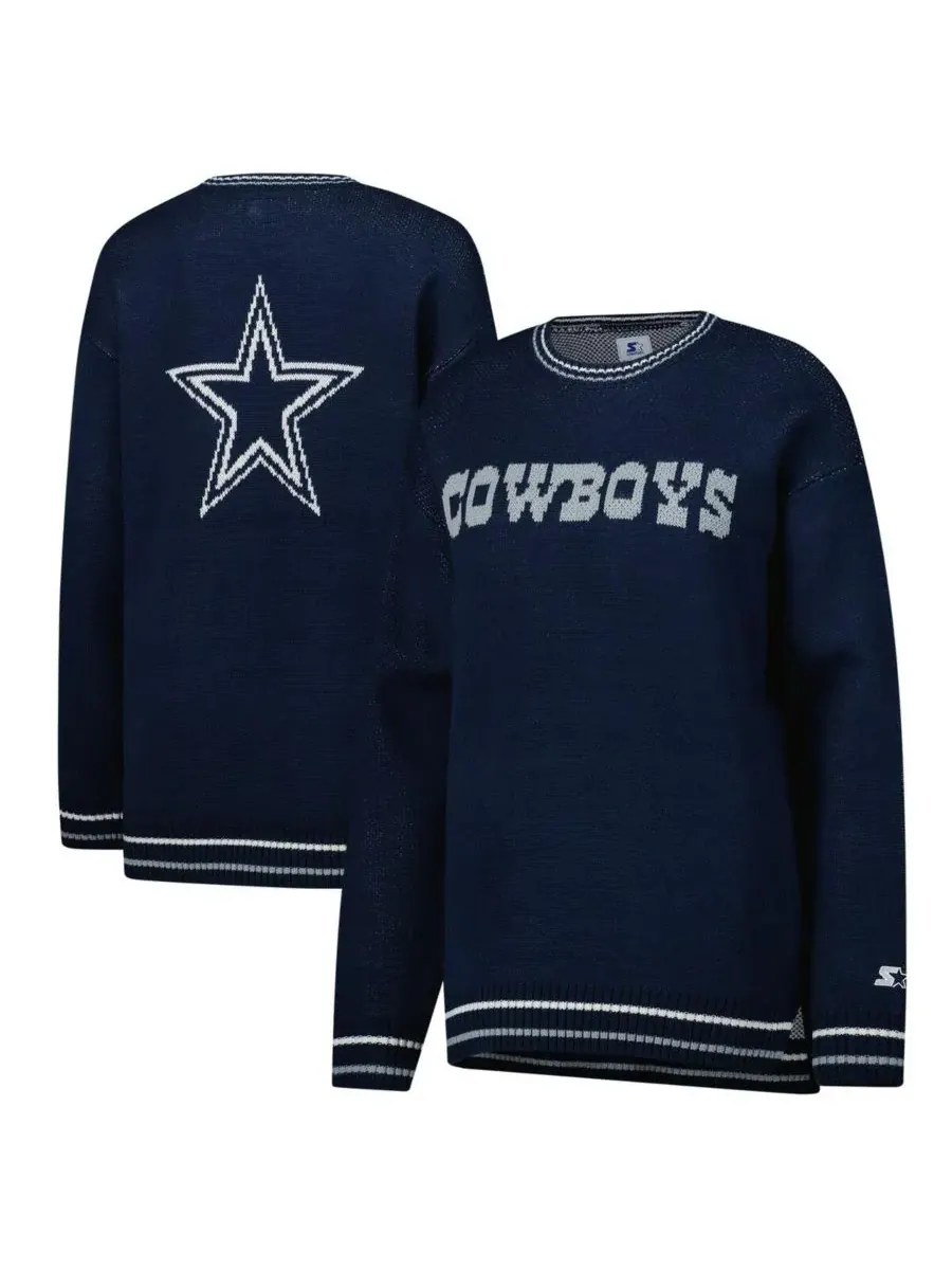 Starter Женский темно-синий вязаный пуловер Dallas Cowboys Oversized On the Ball с интарсией — изображение 1 из 3