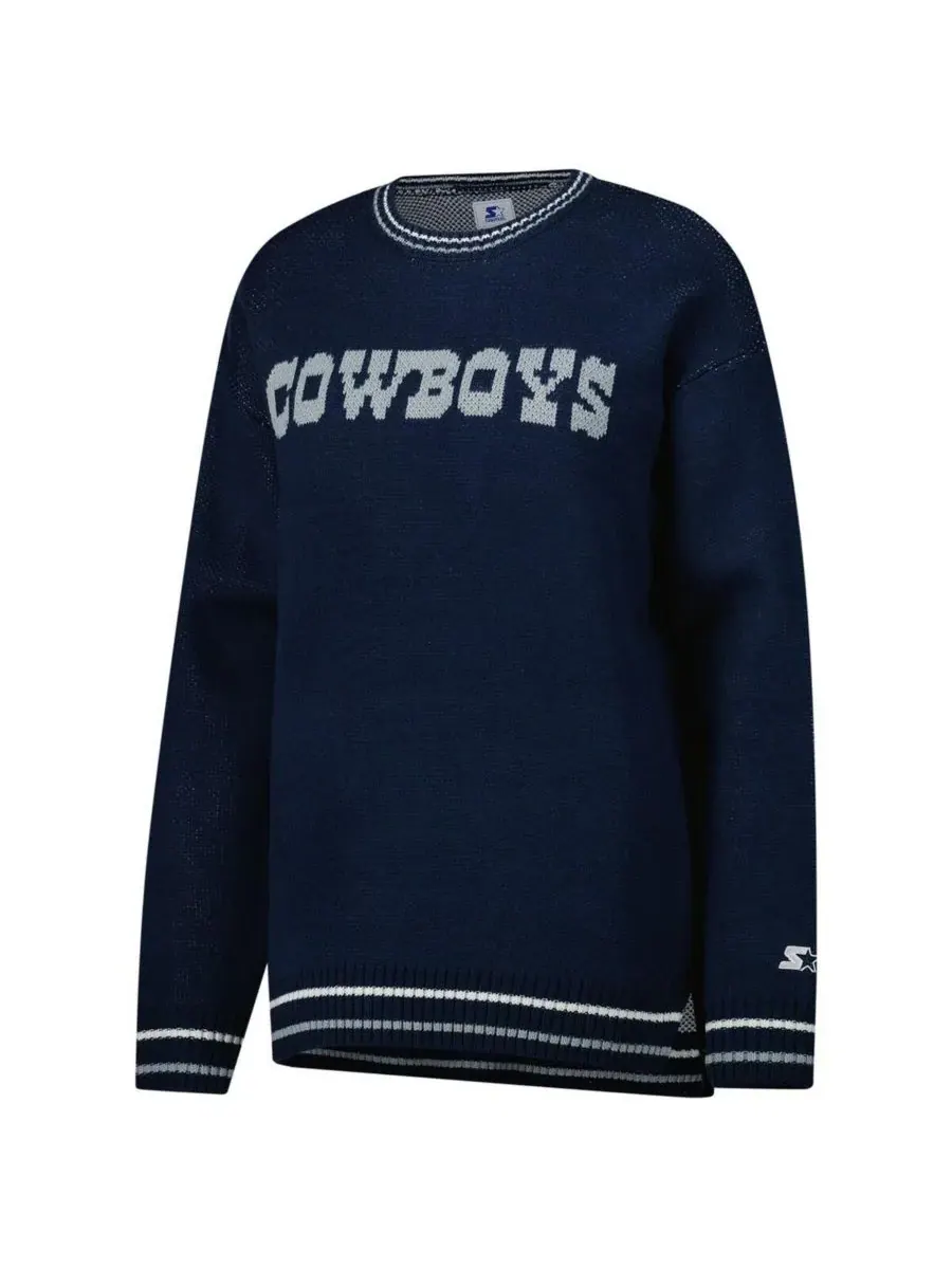 Starter Женский темно-синий вязаный пуловер Dallas Cowboys Oversized On the Ball с интарсией — изображение 3 из 3