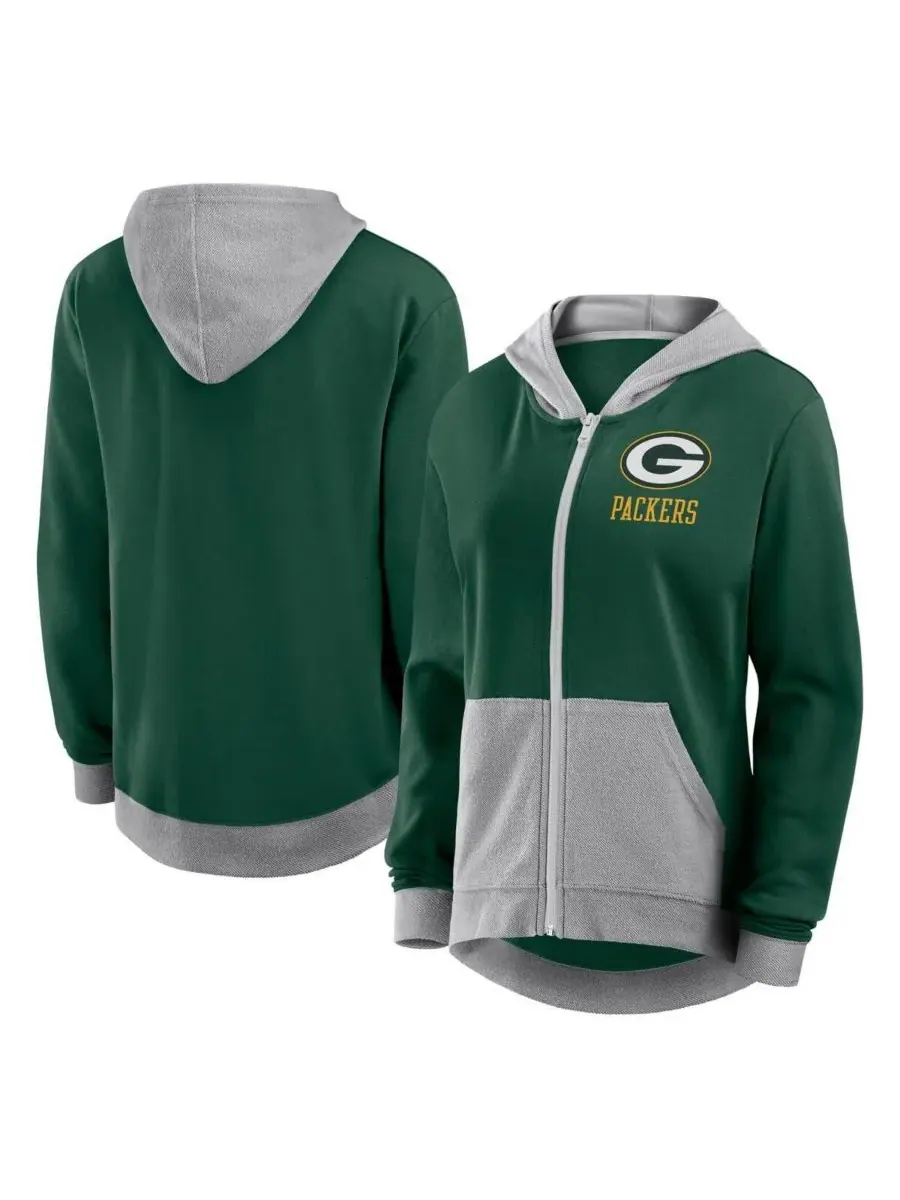 Logo Athletic Женская зеленая толстовка на молнии Green Bay Packers Hit It из французской махровой — изображение 1 из 3