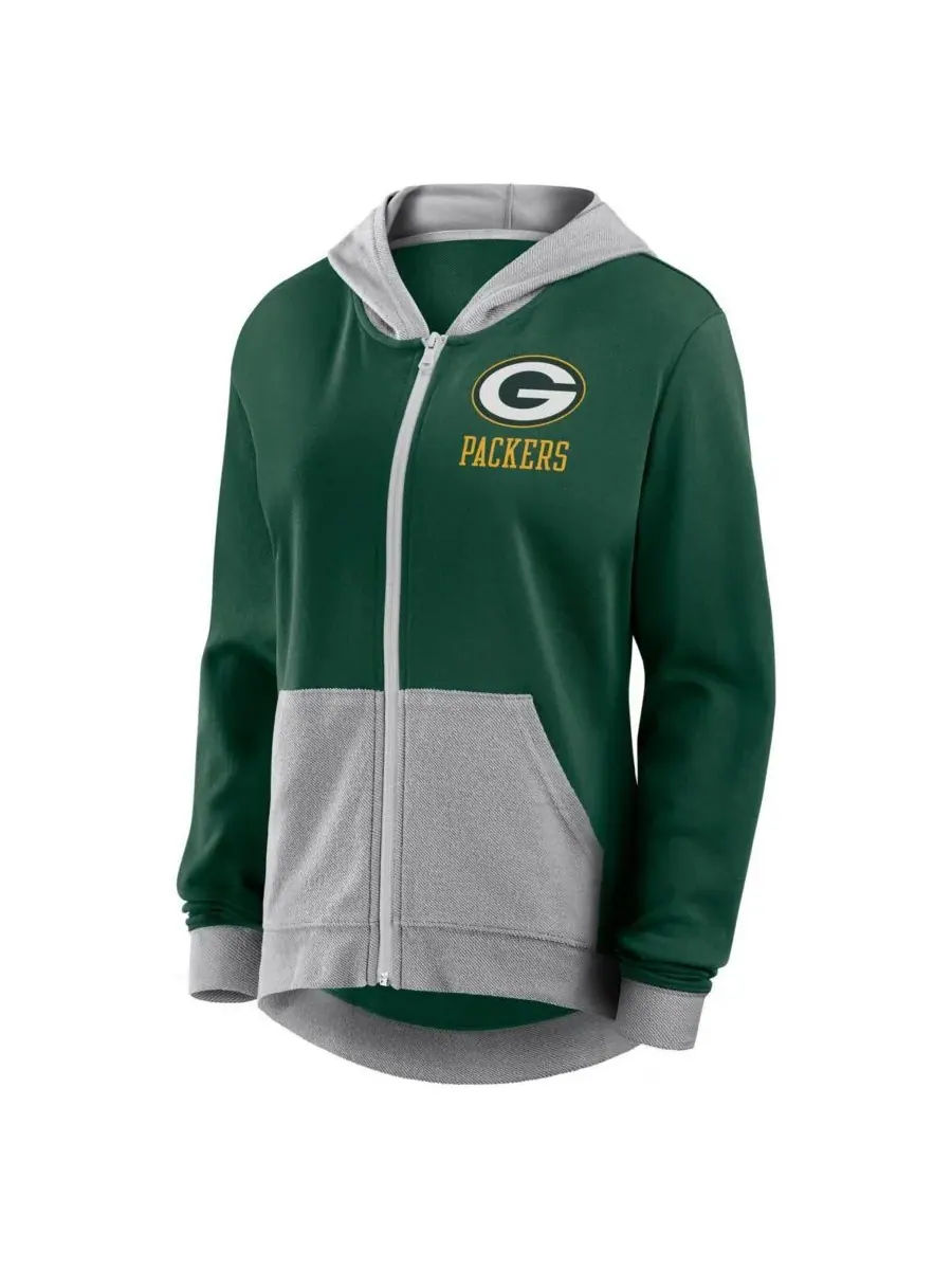 Logo Athletic Женская зеленая толстовка на молнии Green Bay Packers Hit It из французской махровой — изображение 3 из 3