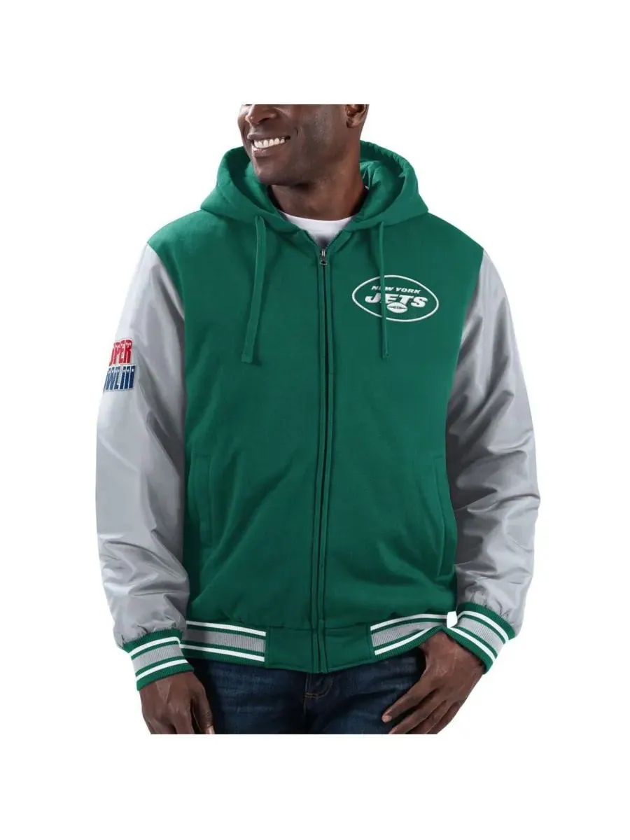 G-III Sports by Carl Banks Мужская зеленая/серая толстовка на молнии с капюшоном New York Jets — изображение 1 из 2