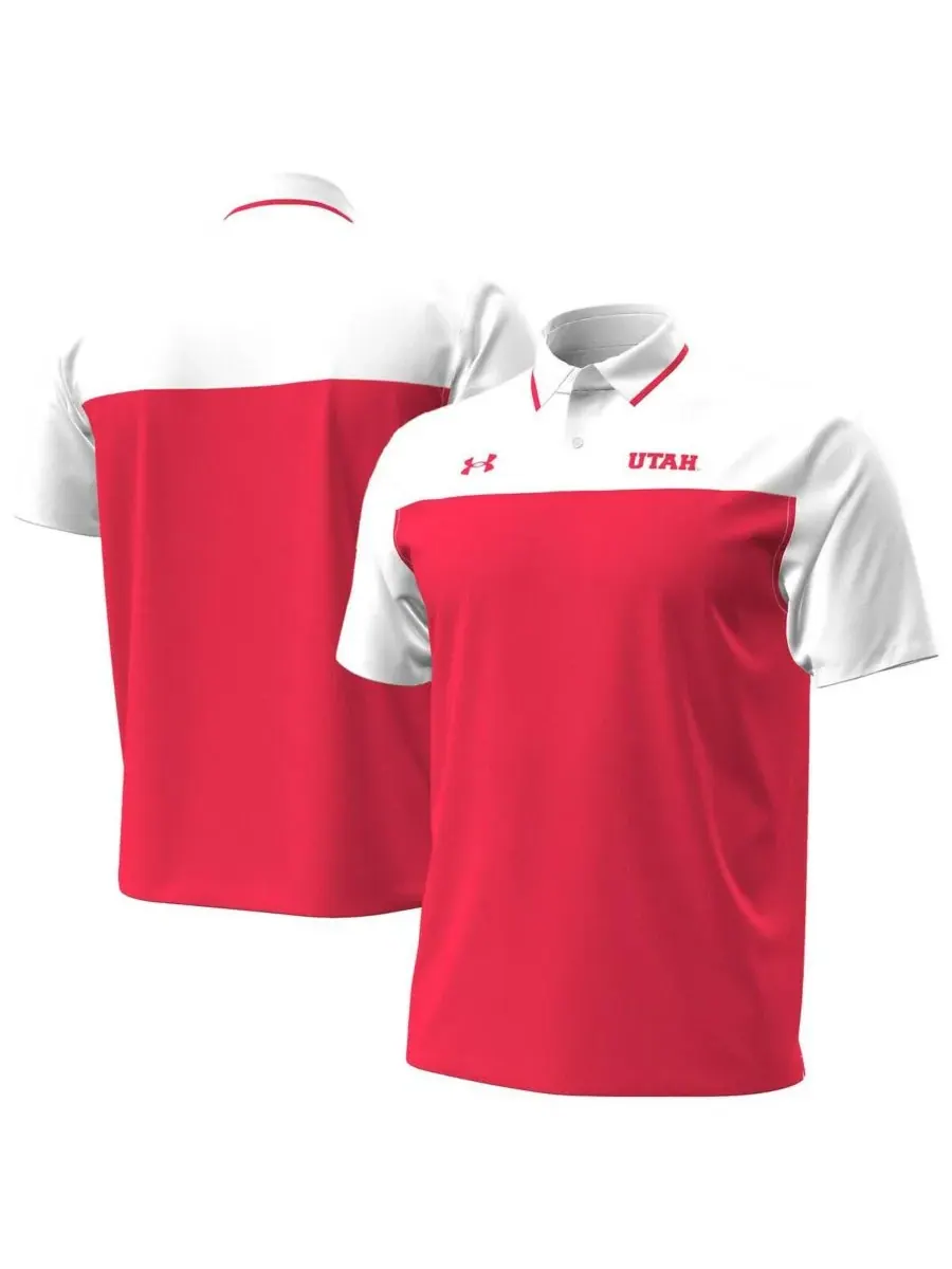 Under Armour Мужская красно-белая футболка-поло Utah Utes с зелеными вставками — изображение 1 из 3, красный белый