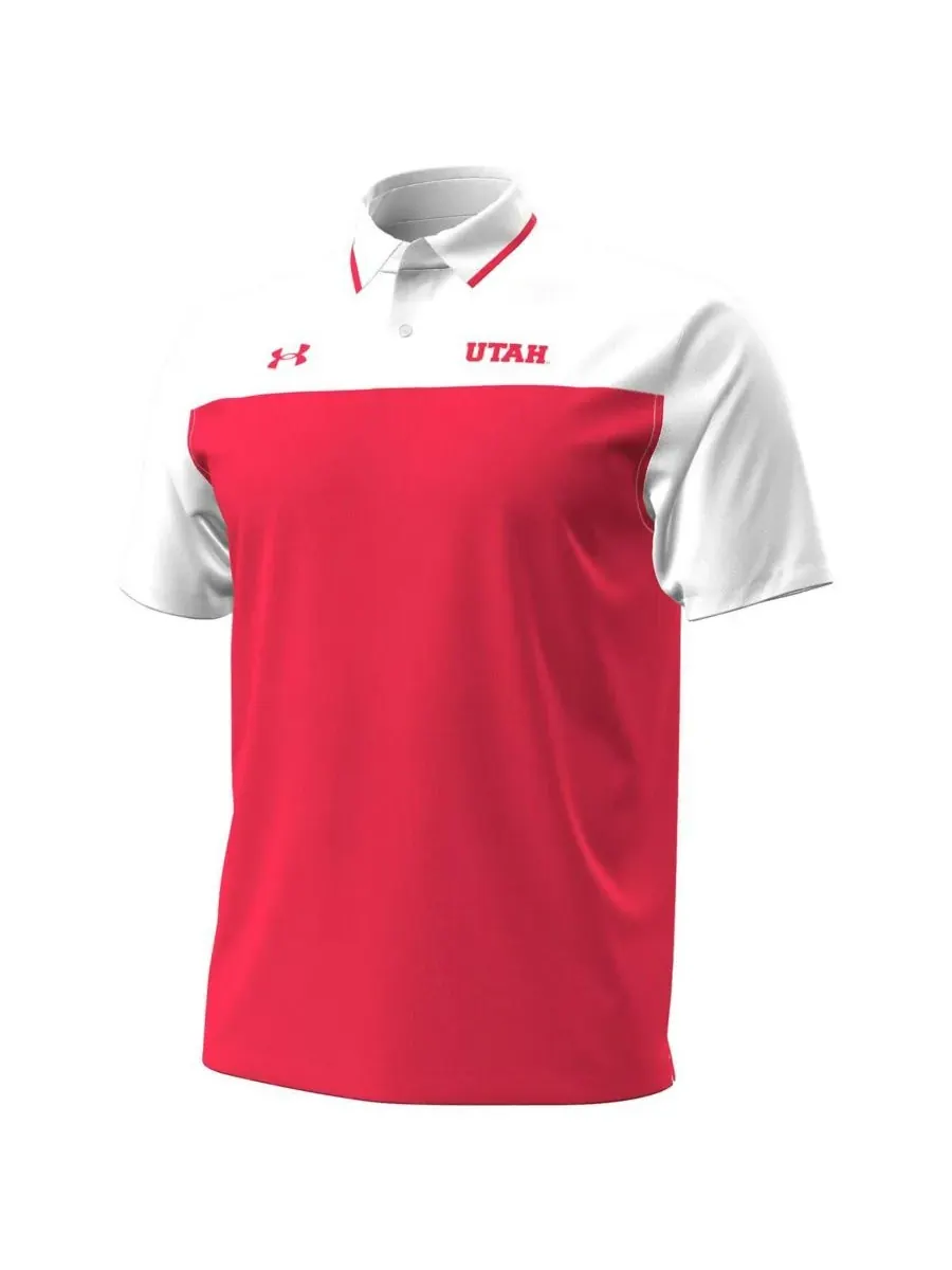 Under Armour Мужская красно-белая футболка-поло Utah Utes с зелеными вставками — изображение 2 из 3, красный белый