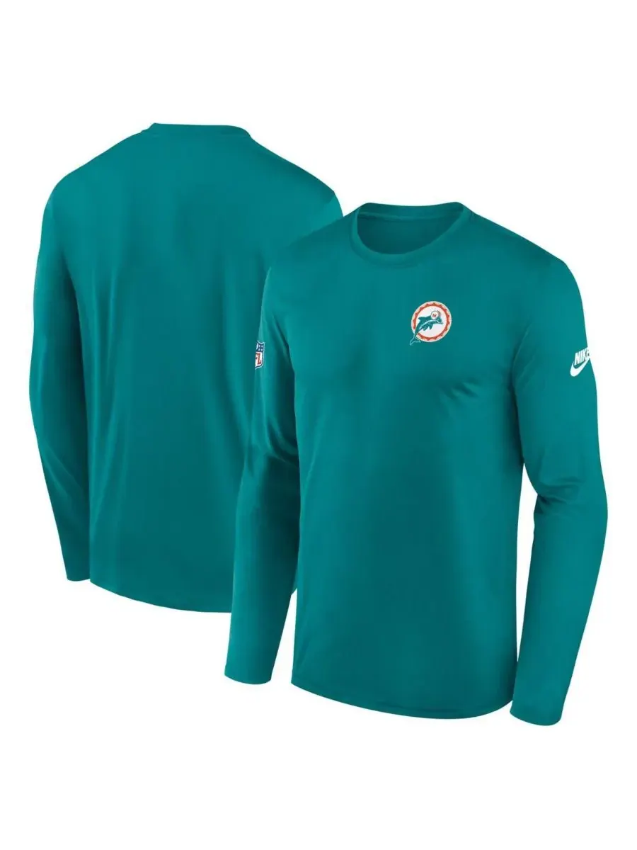 Мужская футболка с длинными рукавами Aqua Miami Dolphins Legend с небольшим логотипом Nike — изображение 1 из 3, голубой