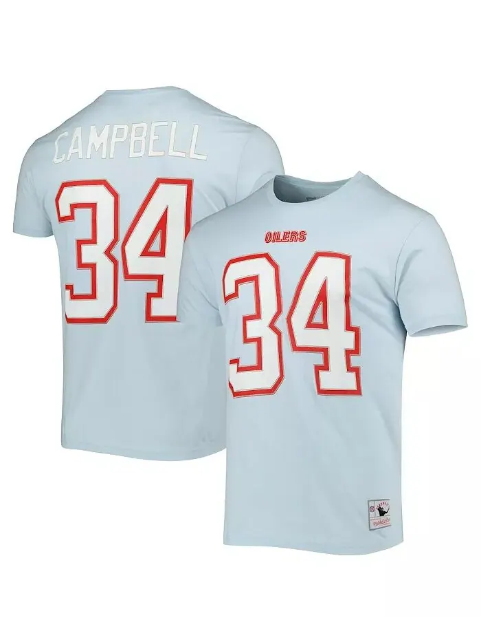 Мужская футболка Earl Campbell Light Blue с логотипом и номером бывшего игрока Houston Oilers — изображение 1 из 3