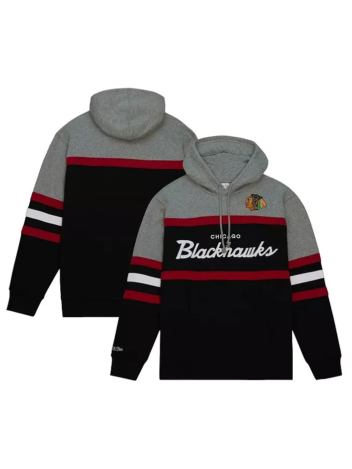 Мужская черно-серая толстовка с капюшоном Chicago Blackhawks Head Coach Mitchell & Ness — изображение 1 из 4