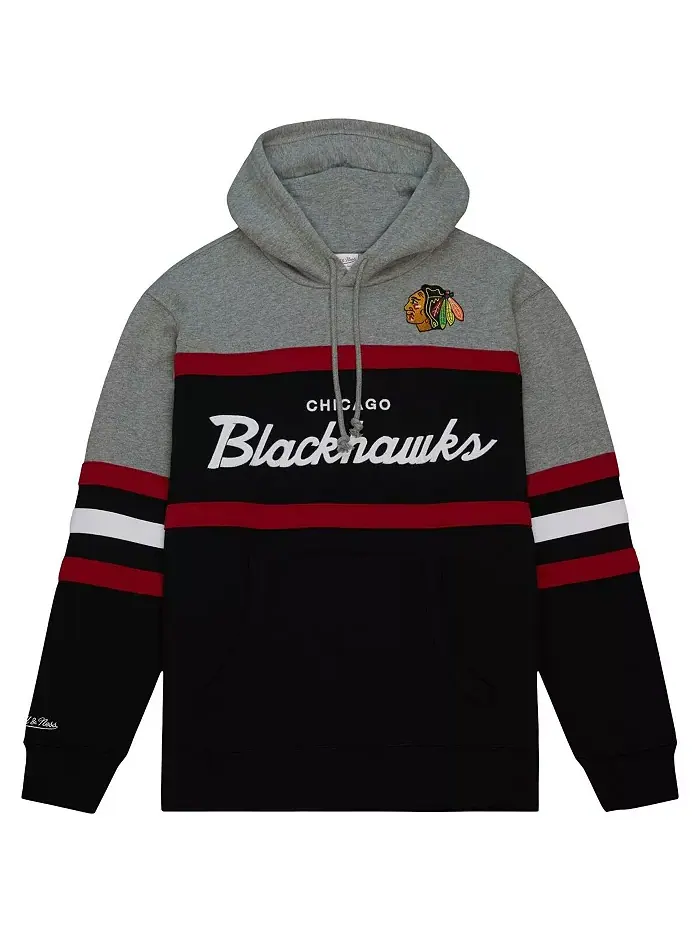Мужская черно-серая толстовка с капюшоном Chicago Blackhawks Head Coach Mitchell & Ness — изображение 2 из 4