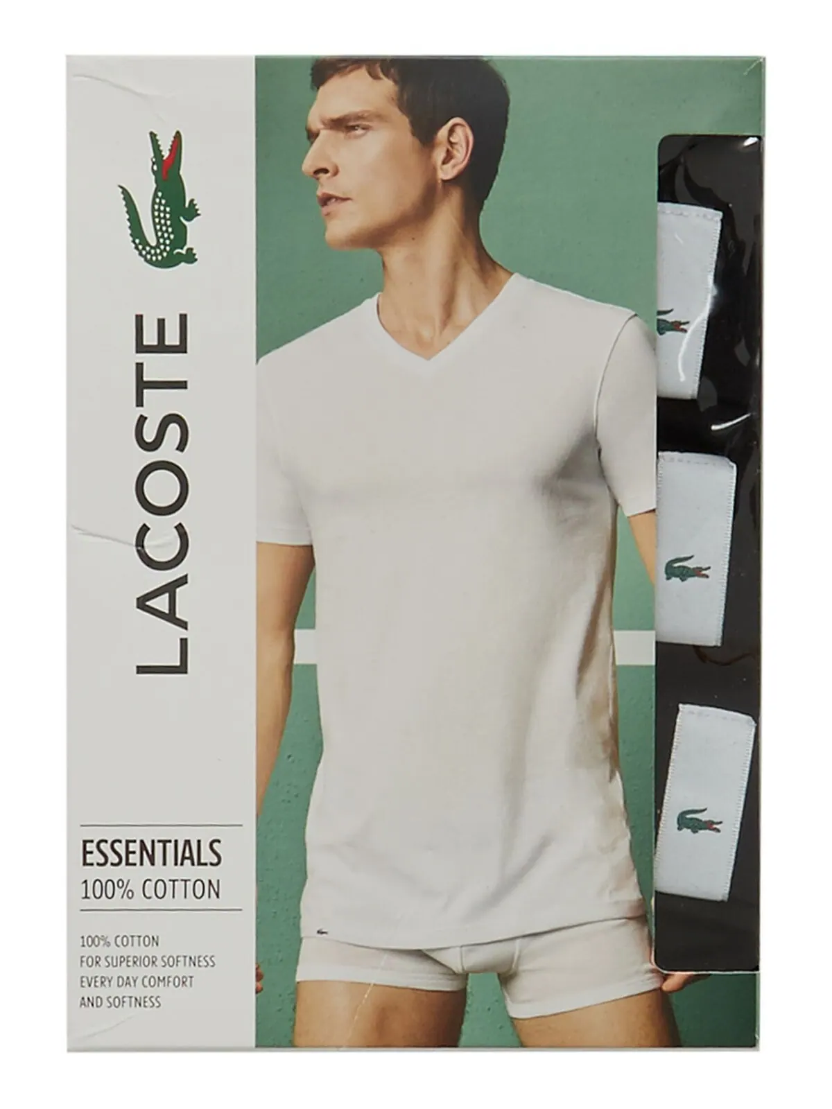 Нижнее белье Lacoste, комплект основных хлопковых рубашек, с V-образным вырезом — изображение 2 из 2, черный