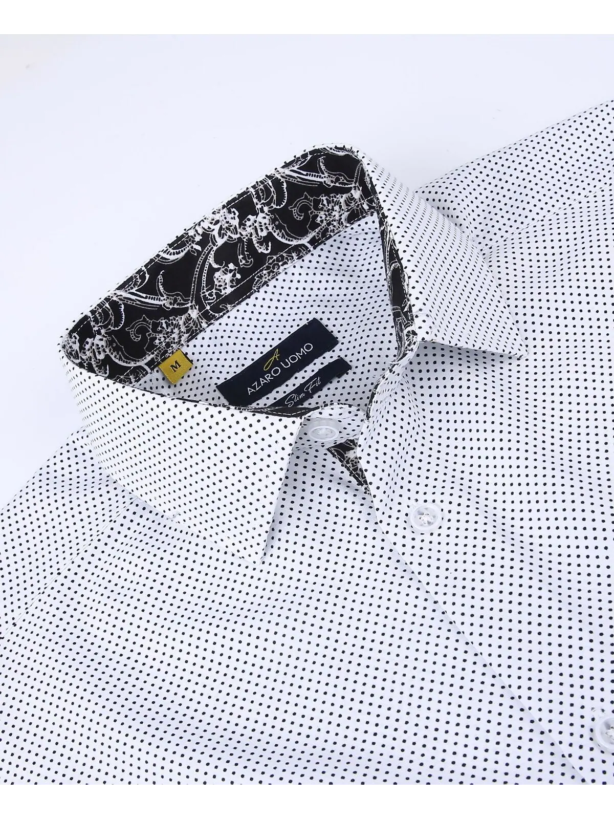 Мужская классическая рубашка slim fit business в морском стиле на пуговицах Azaro Uomo — изображение 2 из 6, белый
