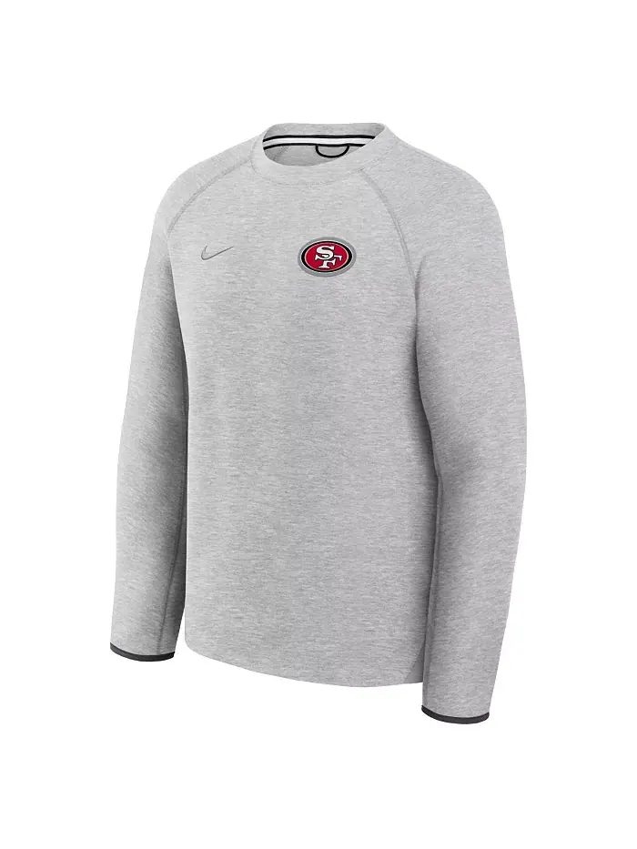 Мужской свитшот Tech Fleece с регланным рукавом в ворсистом сером цвете San Francisco 49ers Nike — изображение 2 из 3