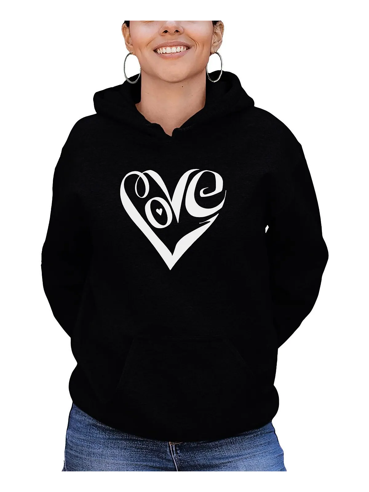 Женский топ с капюшоном word art script love heart sweatshirt top LA Pop Art — изображение 1 из 3, черный