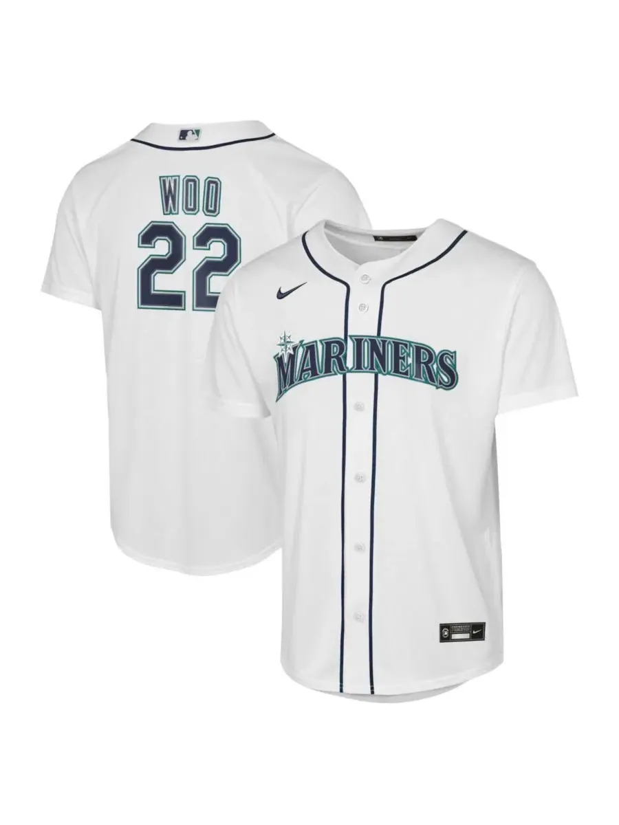Детская футболка-джерси Nike Bryan Woo White Seattle Mariners Baseline Jersey — изображение 1 из 3, белый