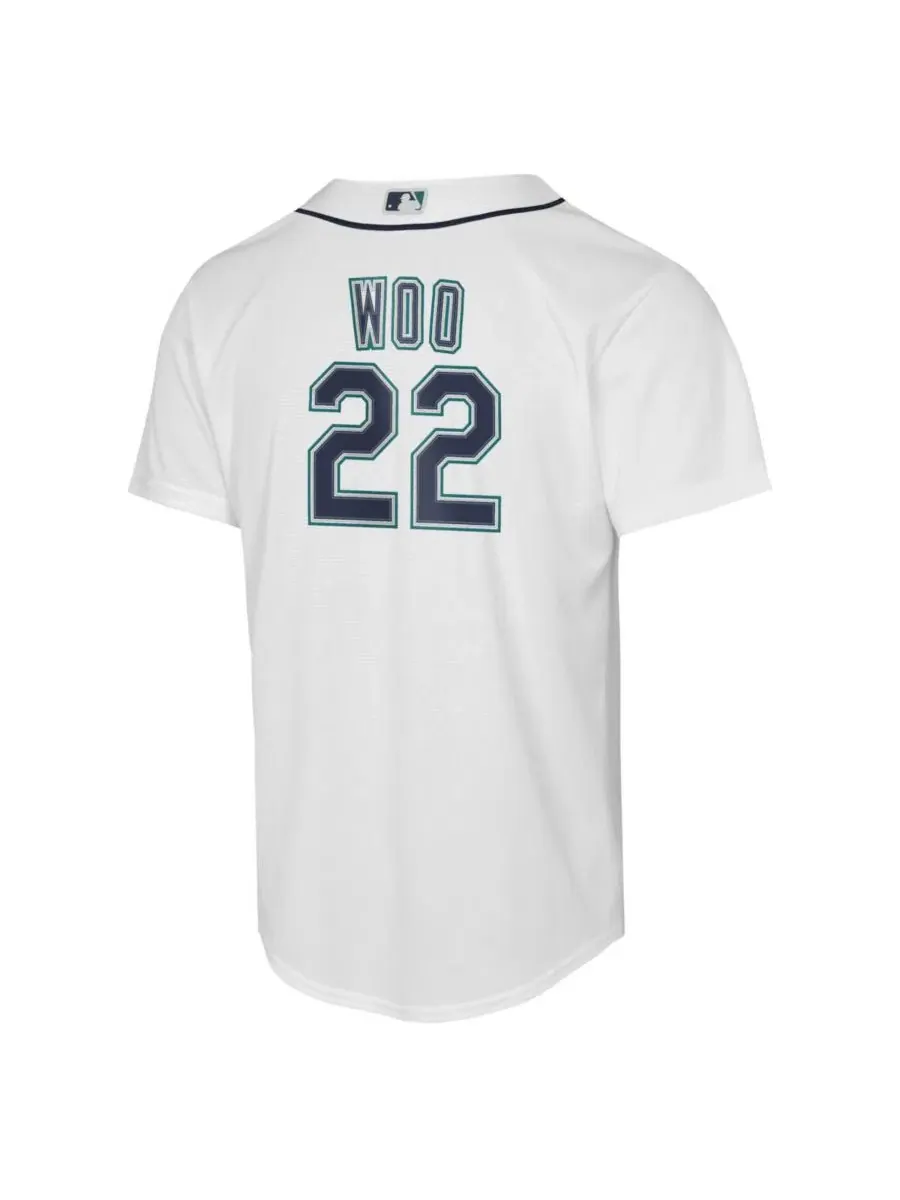 Детская футболка-джерси Nike Bryan Woo White Seattle Mariners Baseline Jersey — изображение 3 из 3, белый