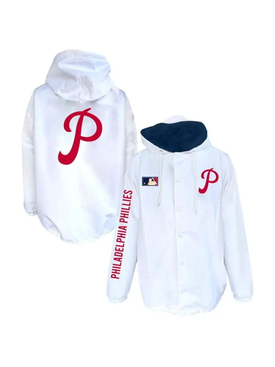 Куртка на кнопках с капюшоном Philadelphia Phillies Mitchell & Ness — изображение 1 из 3, белый