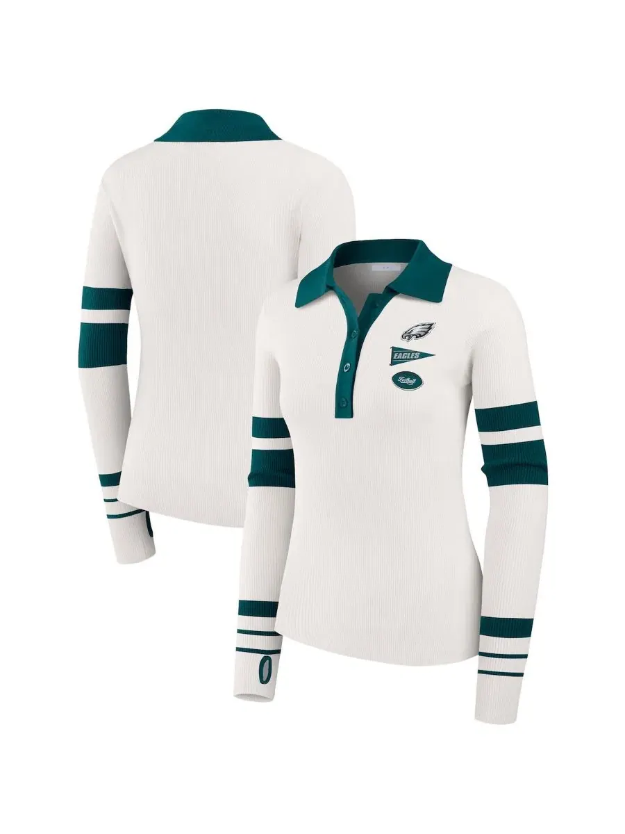 Женский свитер-поло с длинным рукавом, с принтом Philadelphia Eagles WEAR by Erin Andrews — изображение 1 из 5, белый