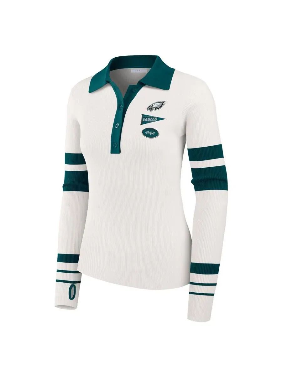 Женский свитер-поло с длинным рукавом, с принтом Philadelphia Eagles WEAR by Erin Andrews — изображение 2 из 5, белый