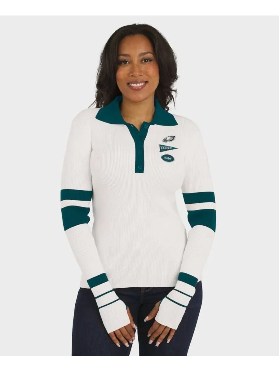 Женский свитер-поло с длинным рукавом, с принтом Philadelphia Eagles WEAR by Erin Andrews — изображение 4 из 5, белый