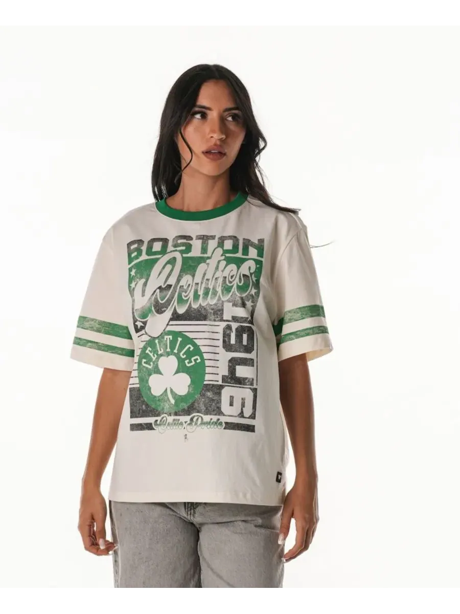 Футболка оверсайз с принтом Boston Celtics Vintage Drop Shoulder The Wild Collective — изображение 1 из 2, бежевый