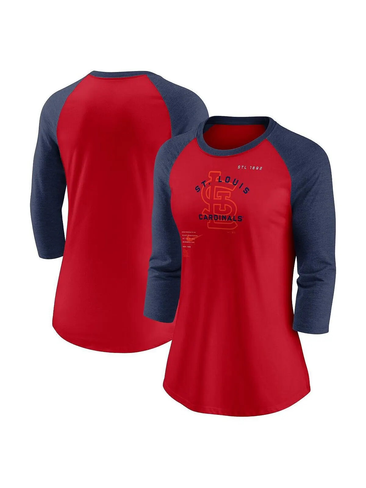 Женская красно-темно-синяя футболка St. Louis Cardinals Next Up Tri-Blend реглан с рукавами 3/4 Nike — изображение 1 из 1
