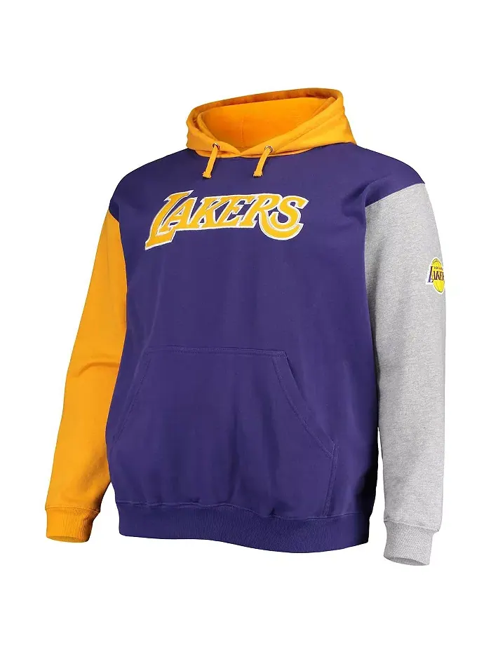 Мужская большая и высокая толстовка с капюшоном Los Angeles Lakers контрастная в фиолетовом и — изображение 2 из 4