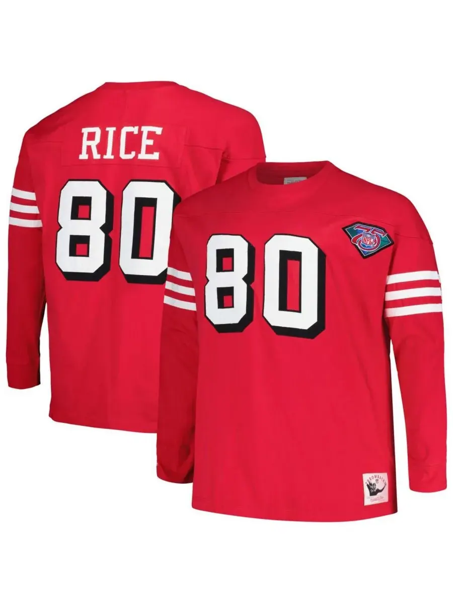 Мужская футболка с длинным рукавом "Jerry Rice Scarlet San Francisco 49ers" большого размера, с — изображение 1 из 3, алый