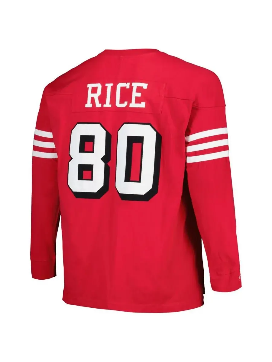 Мужская футболка с длинным рукавом "Jerry Rice Scarlet San Francisco 49ers" большого размера, с — изображение 3 из 3, алый