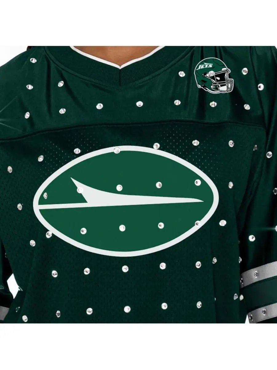 Gameday Couture Женская зеленая футболка New York Jets с V-образным вырезом и стразами, украшенная — изображение 3 из 5