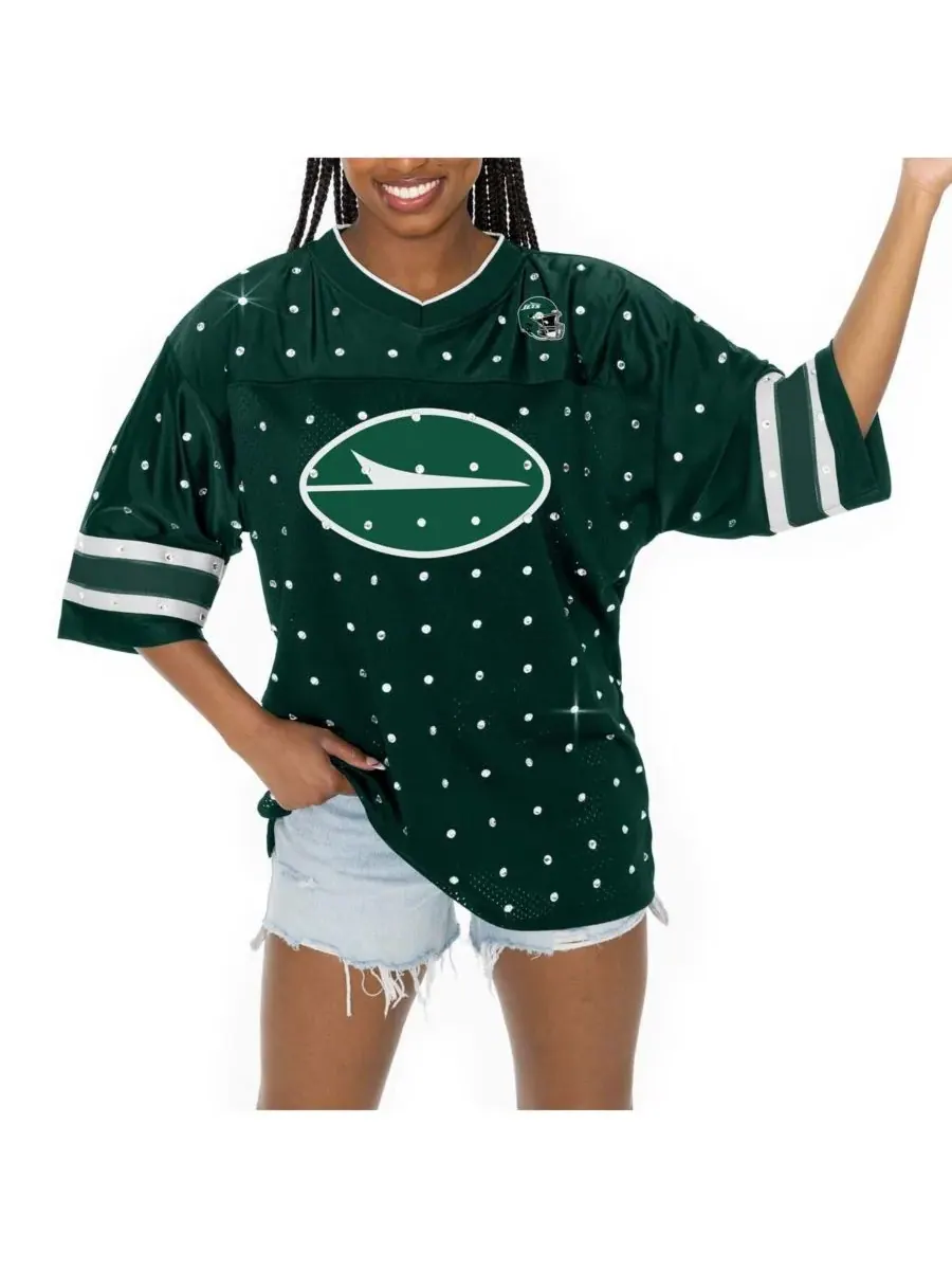 Gameday Couture Женская зеленая футболка New York Jets с V-образным вырезом и стразами, украшенная — изображение 4 из 5