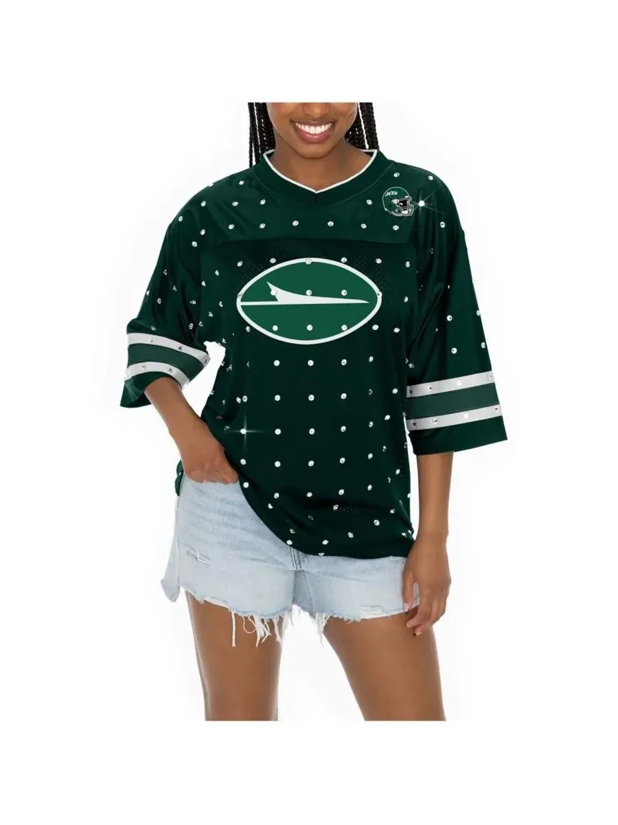 Gameday Couture Женская зеленая футболка New York Jets с V-образным вырезом и стразами, украшенная — изображение 5 из 5