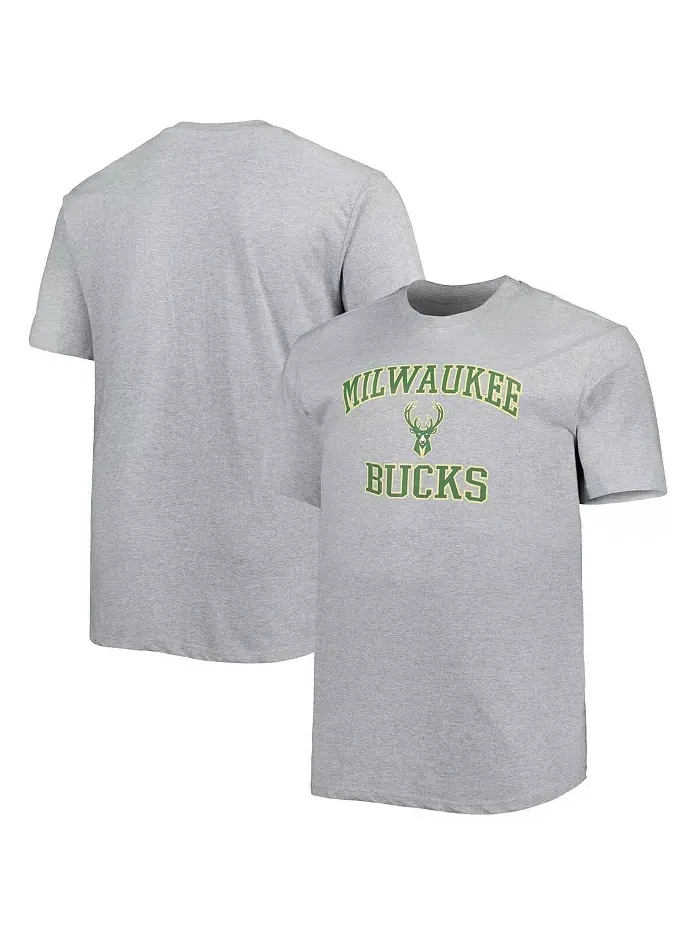 Мужская футболка Milwaukee Bucks Big and Tall Heart & Soul в сером меланже Profile — изображение 1 из 3