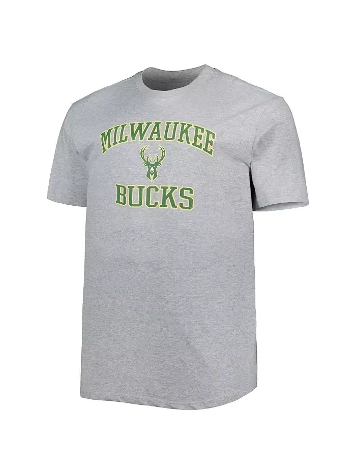 Мужская футболка Milwaukee Bucks Big and Tall Heart & Soul в сером меланже Profile — изображение 2 из 3