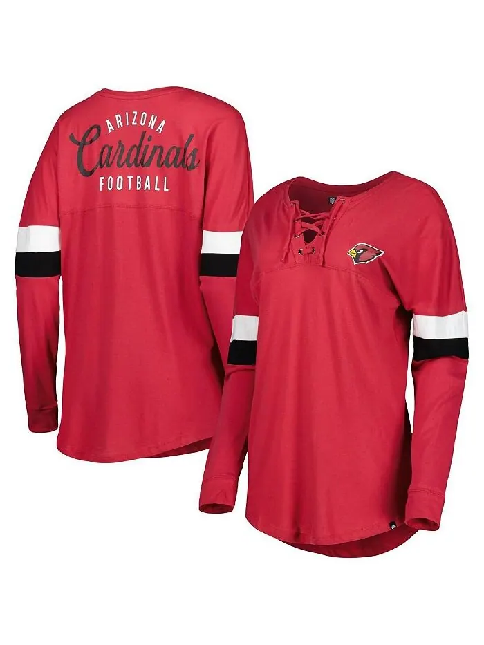 Женская футболка Cardinal Arizona Cardinals Athletic Varsity со шнуровкой и длинными рукавами New