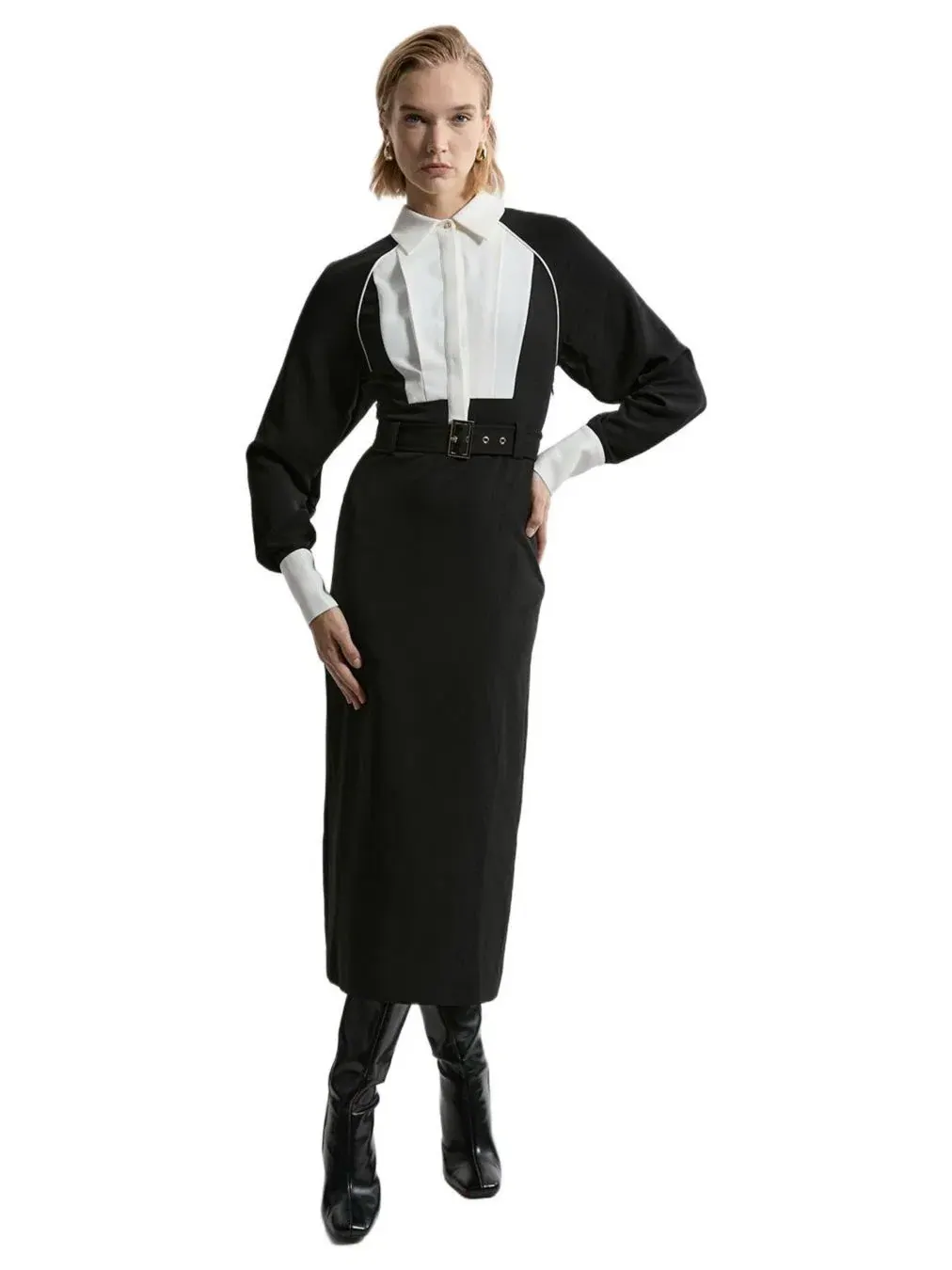 Женское миди-платье с контрастным воротником Karen Millen, Mono — изображение 1 из 8