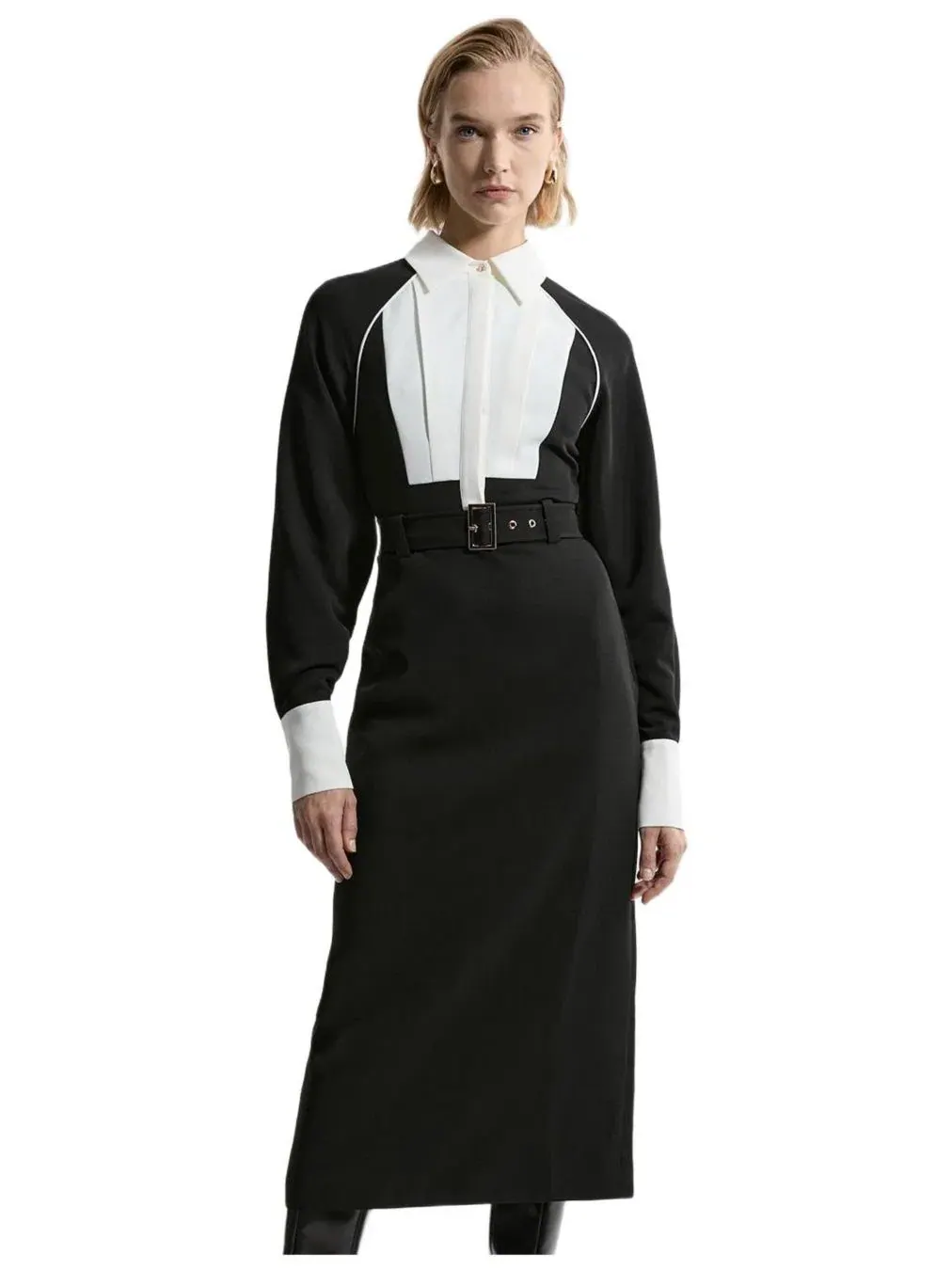 Женское миди-платье с контрастным воротником Karen Millen, Mono — изображение 2 из 8