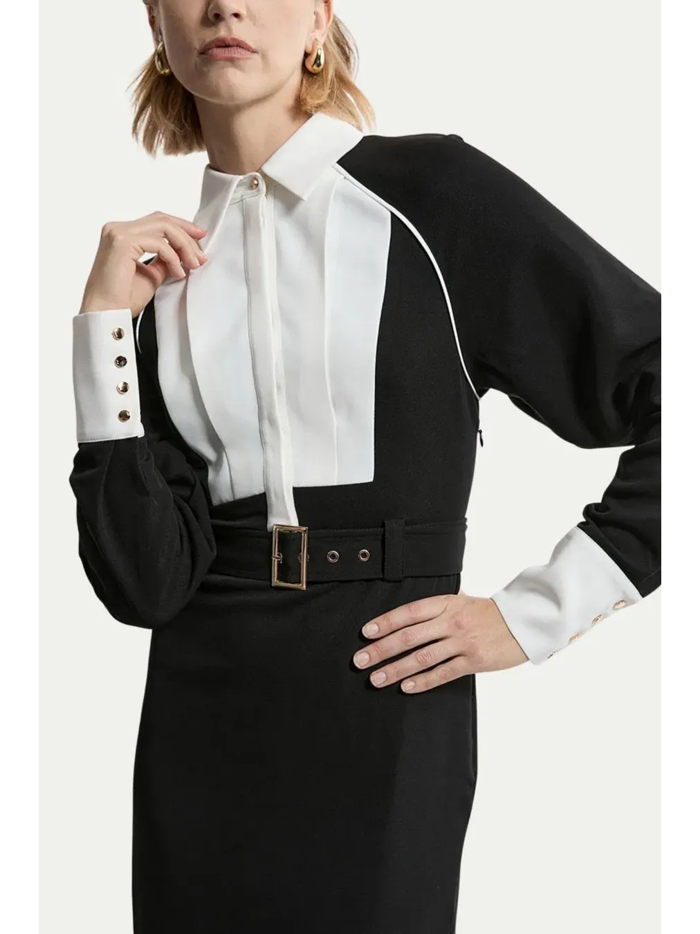 Женское миди-платье с контрастным воротником Karen Millen, Mono — изображение 4 из 8