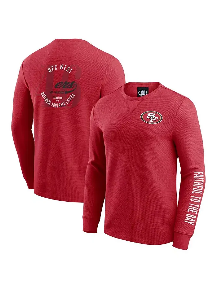 Мужская футболка с длинным рукавом San Francisco 49ers, в рубчик, выстиранная, алого цвета Fanatics — изображение 1 из 3