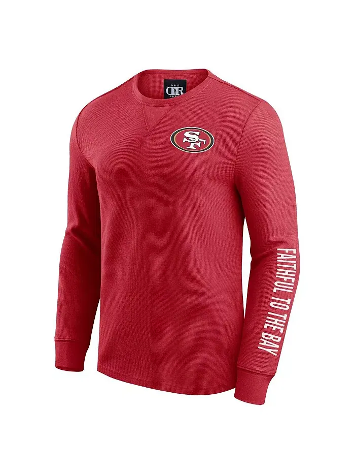 Мужская футболка с длинным рукавом San Francisco 49ers, в рубчик, выстиранная, алого цвета Fanatics — изображение 3 из 3
