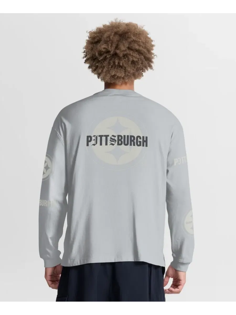 Футболка с длинным рукавом оверсайз с принтом Pittsburgh Steelers Fanatics — изображение 4 из 5, серый
