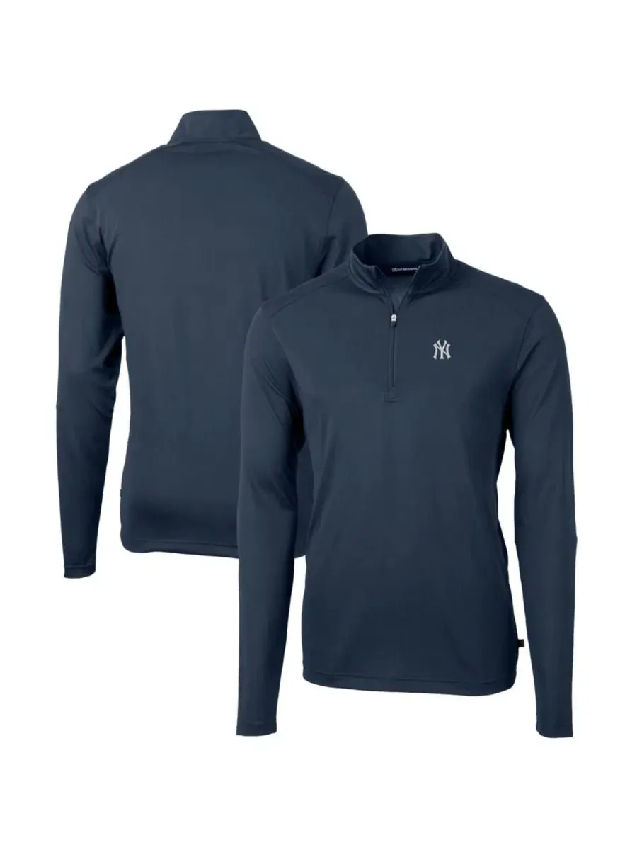 Пуловер с четверть-застежкой New York Yankees Virtue Eco Pique Cutter & Buck — изображение 1 из 3, темно-синий